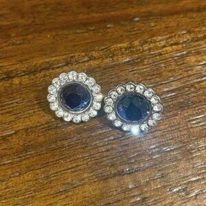 Round stud earrings, faux sapphire